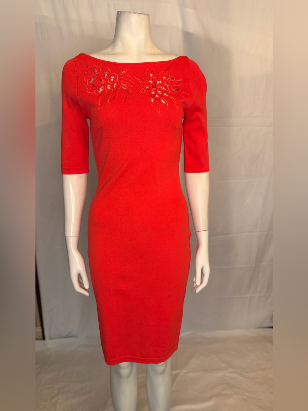 Blumarine Red Embroidered Midi Sheath Dress